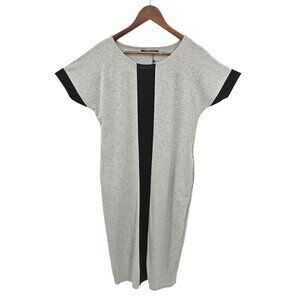 Auxo Maxi Dress Sz Small 4 6 Short Sleeve Stretch Modest Pockets Gray Black NEW